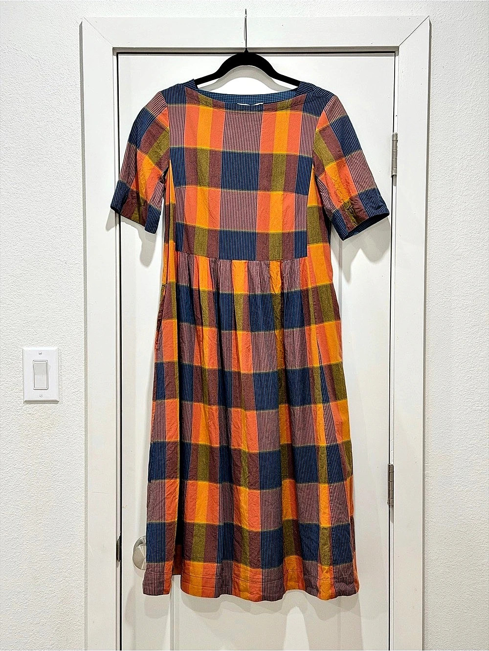 Toast 100% Cotton Plaid Midi Dress